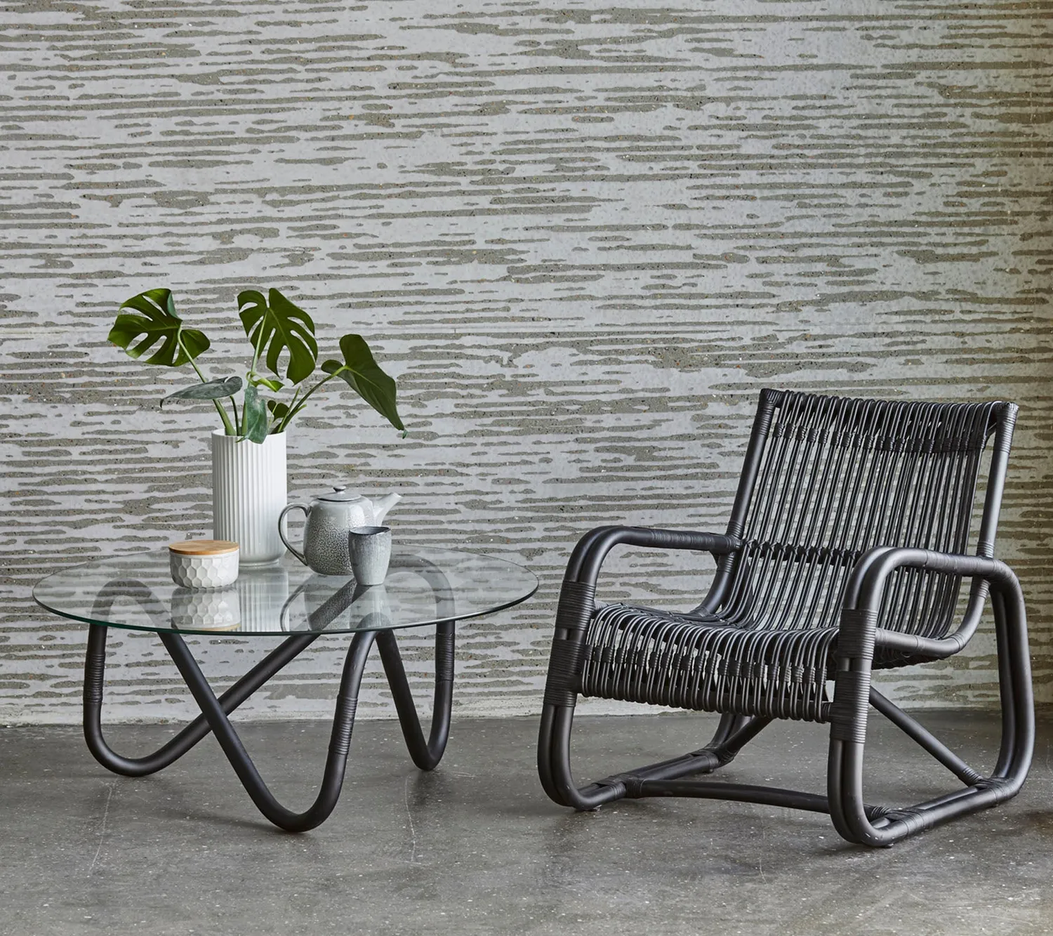 Cane-Line Wave sofabord glas sort rattan indendørs
