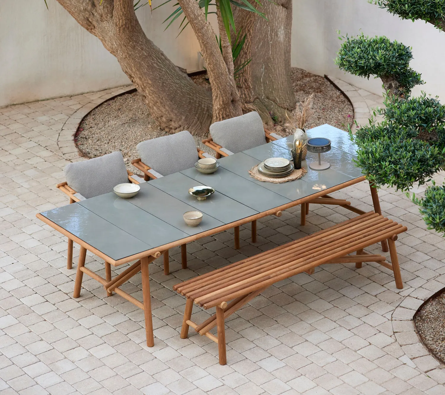 Cane-Line Sticks bænk taupe teak aluminium