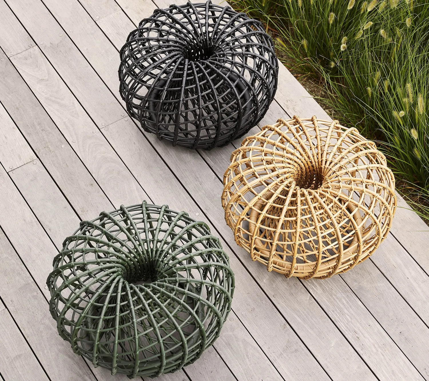 Cane-Line Nest lille fodskammel dark green weave