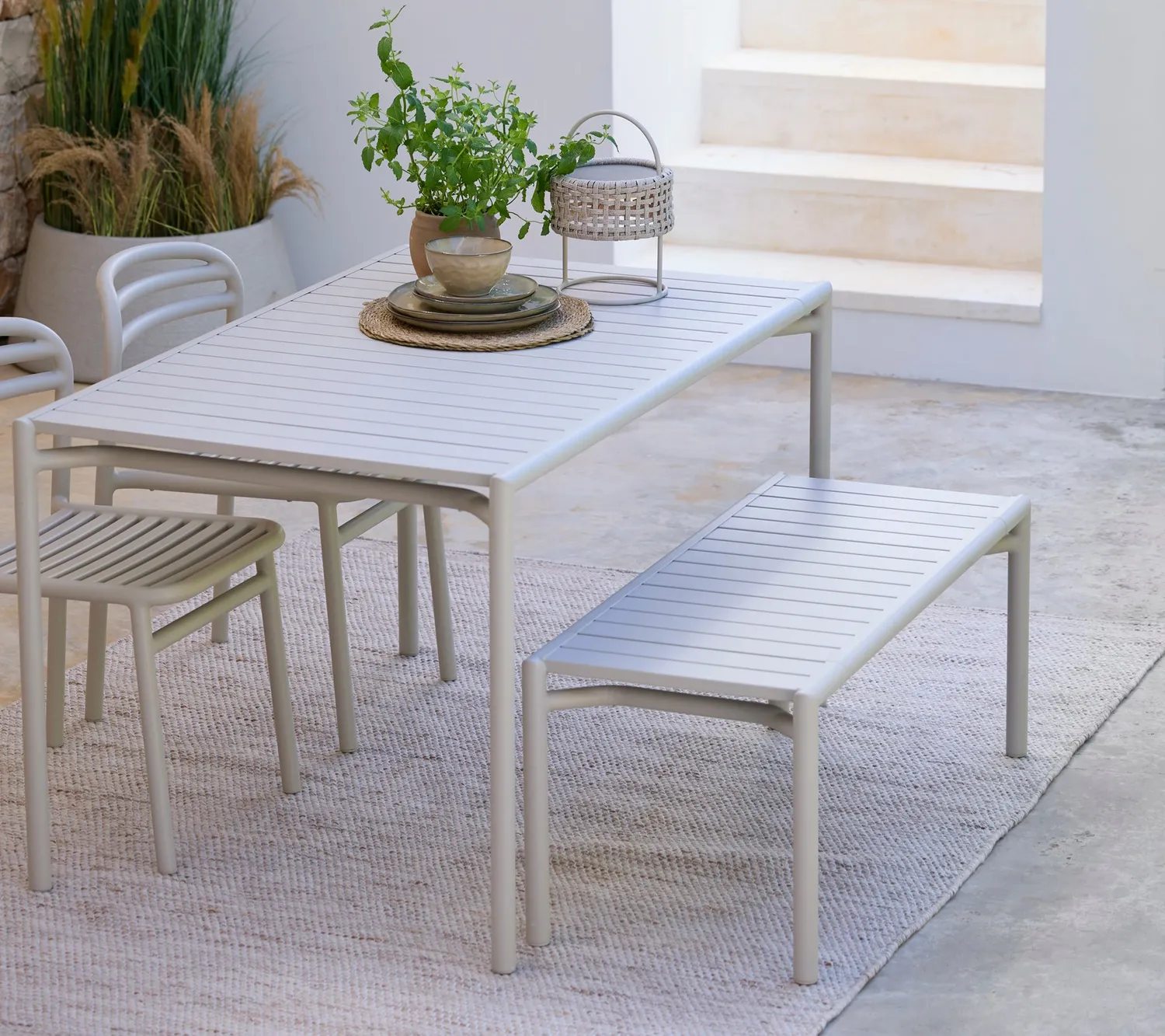 Cane-Line Bliss spisebord Sand aluminium rektangulær