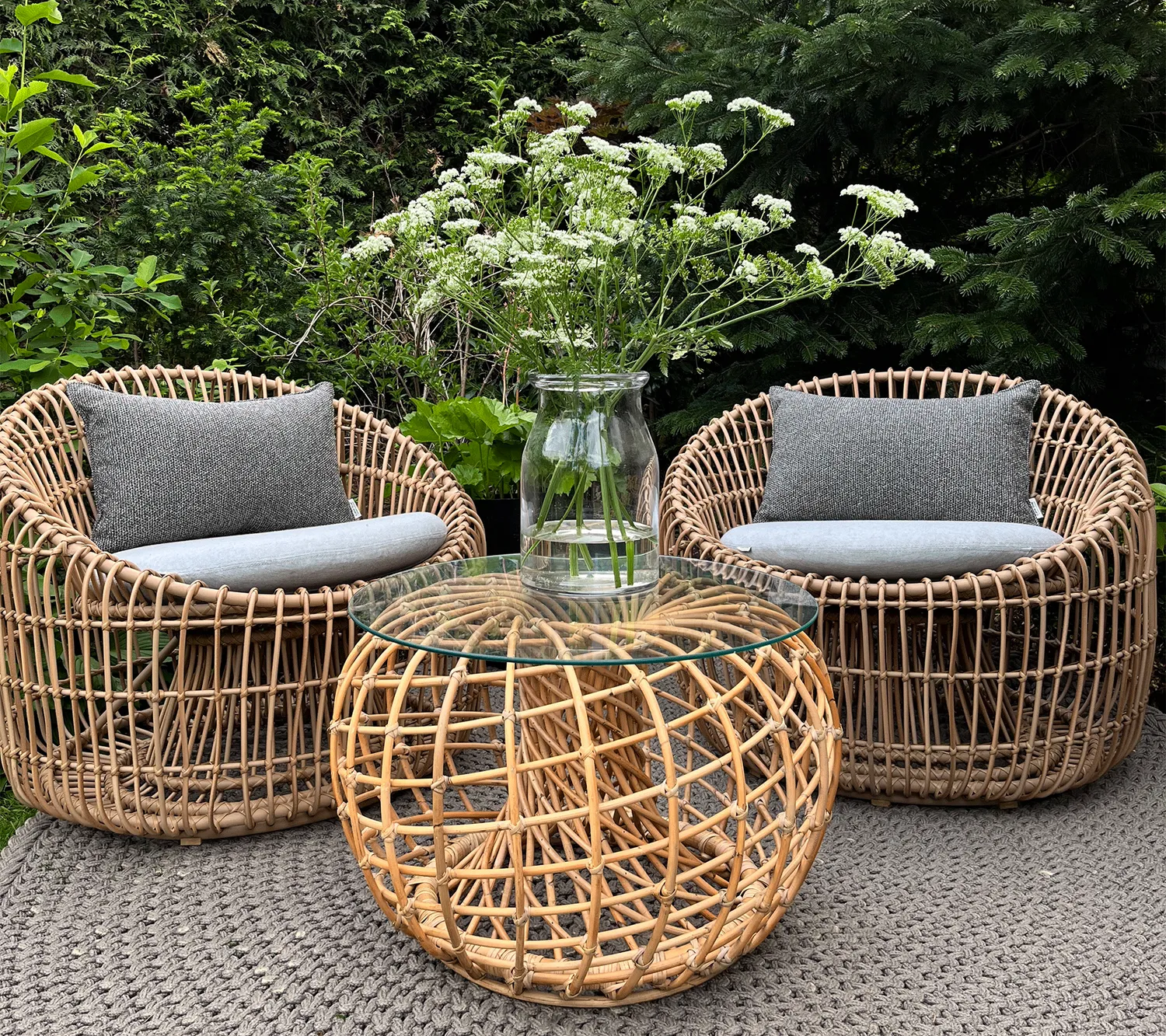 Cane-Line Nest lille fodskammel dark green weave