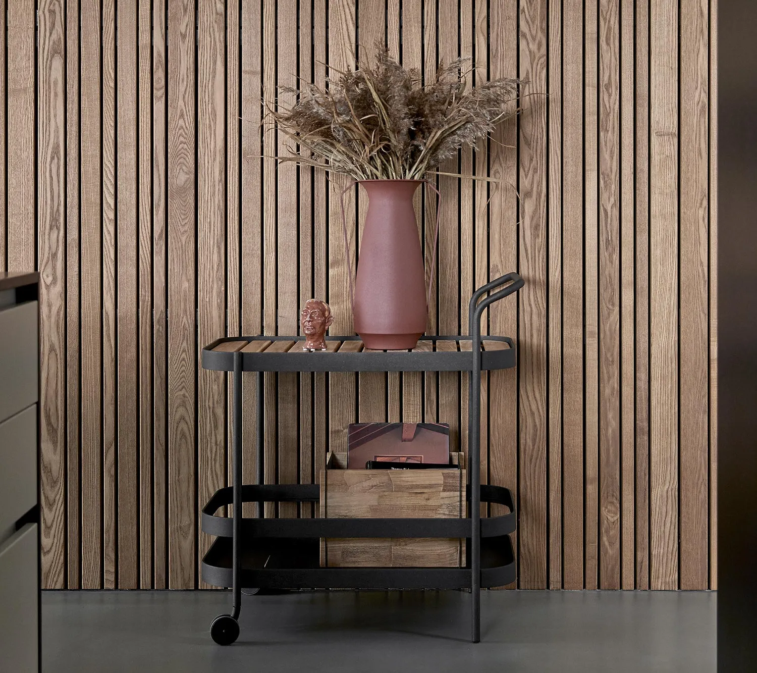 Cane-Line Roll barvogn lava grey med teak