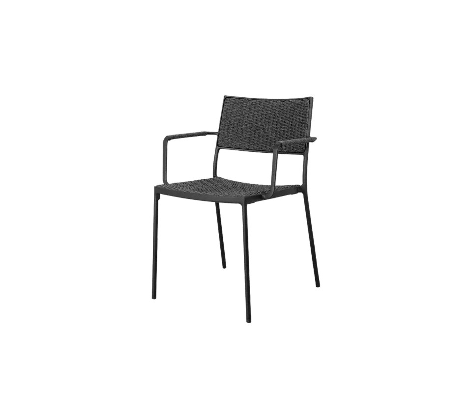 Cane-Line Less stol m/armlæn natural lava grey stabelbar
