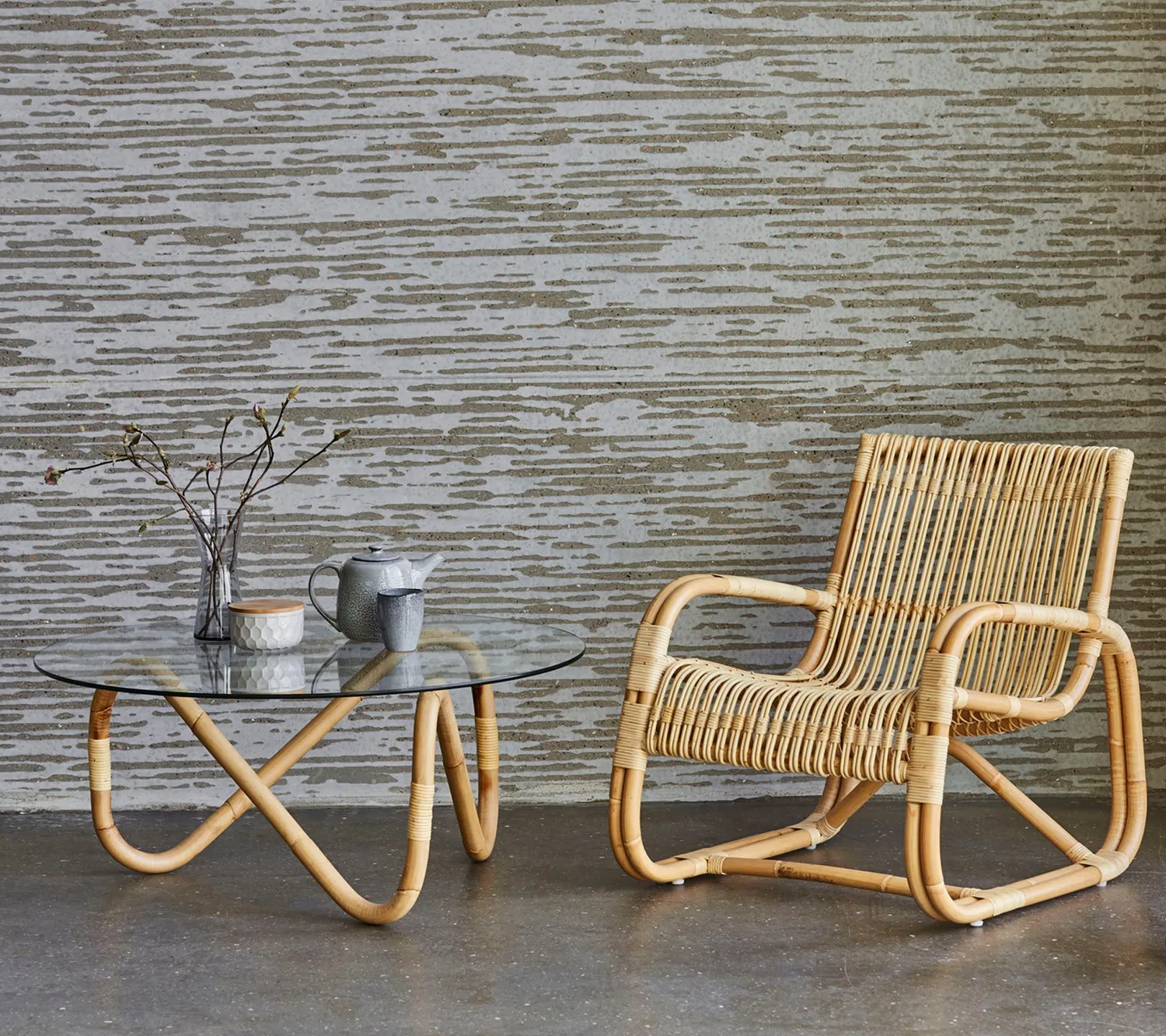 Cane-Line Wave sofabord glas sort rattan indendørs