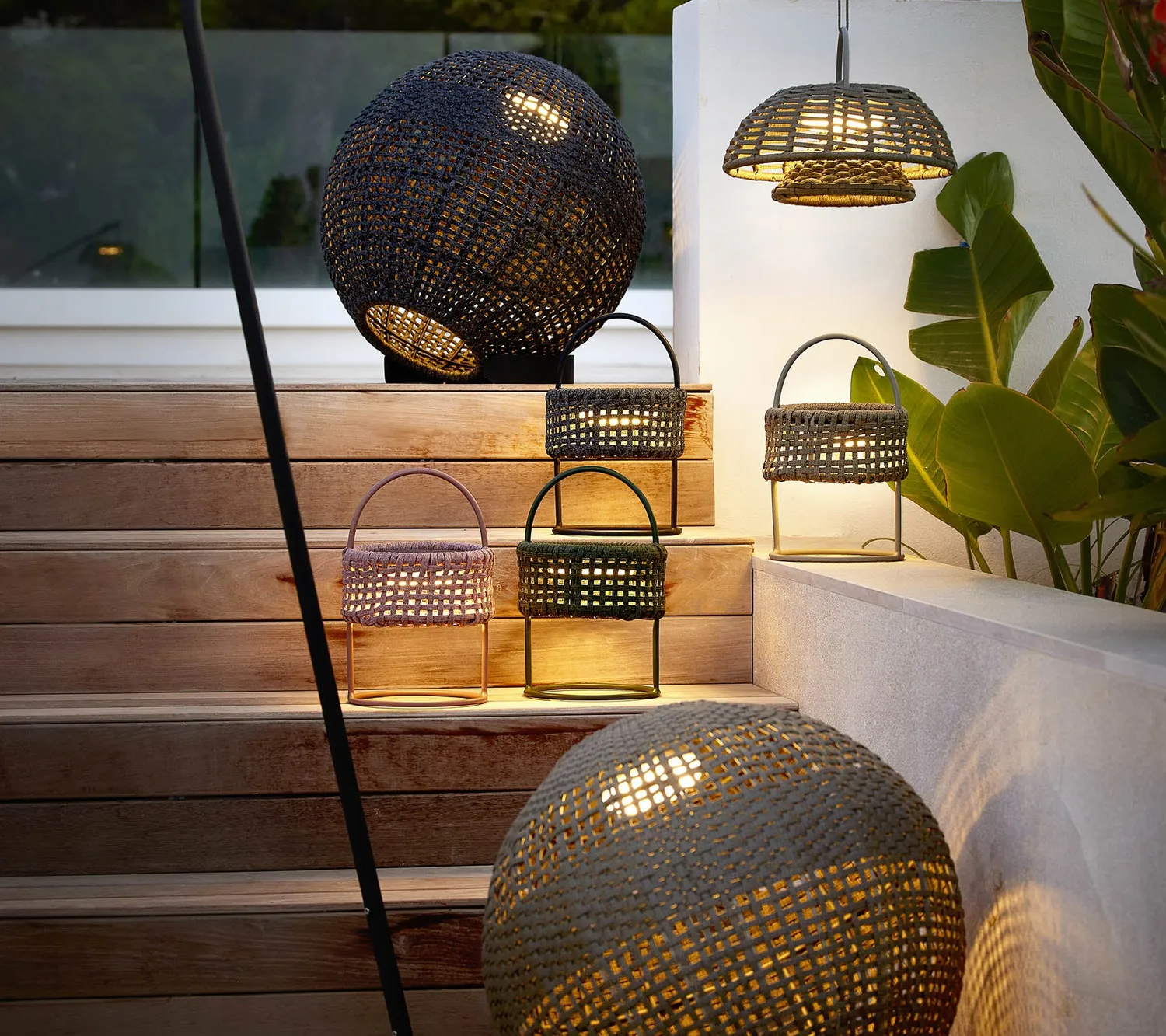 Cane-Line Illusion rund lampe Taupe Soft Rope Solar