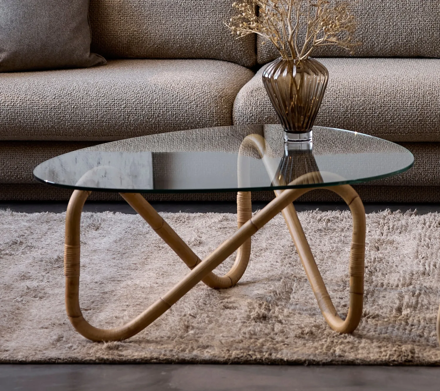 Cane-Line Wave sofabord glas sort rattan indendørs