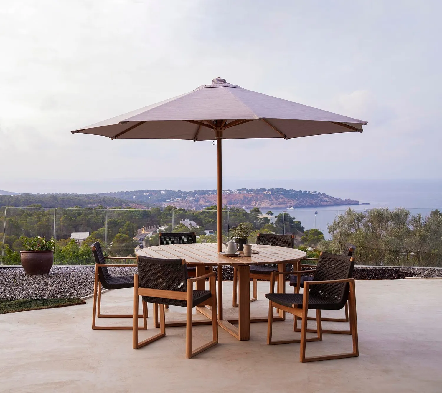 Cane-Line Classic parasol Ø3 m teak med snoretræk