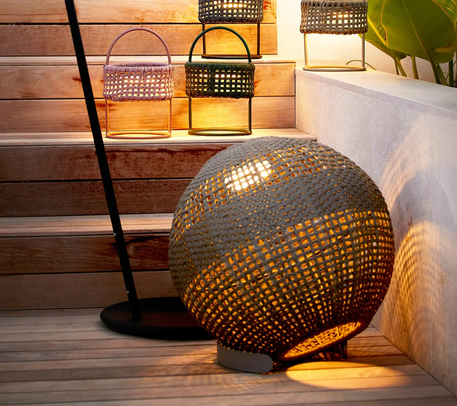 Cane-Line Illusion rund lampe Taupe Soft Rope Solar
