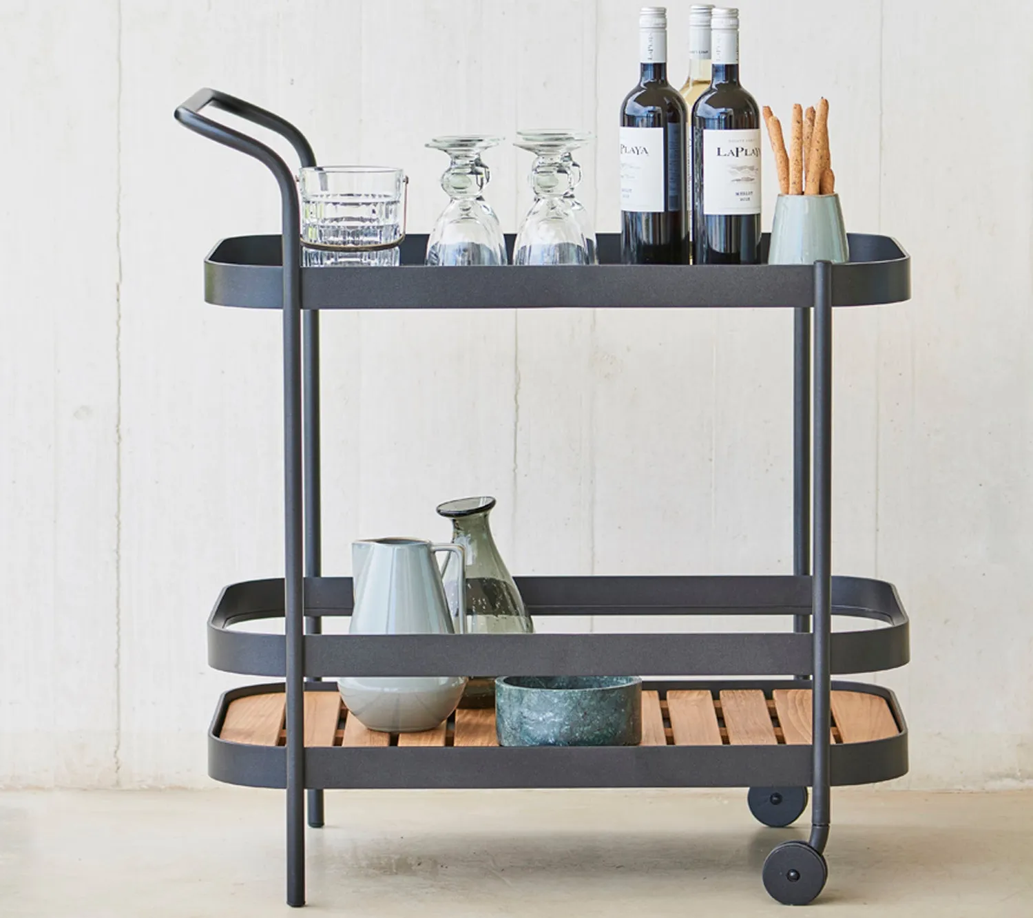 Cane-Line Roll barvogn lava grey med teak