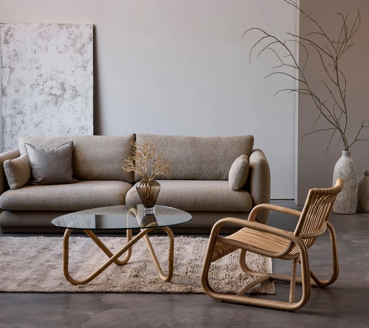 Cane-Line Wave sofabord glas sort rattan indendørs