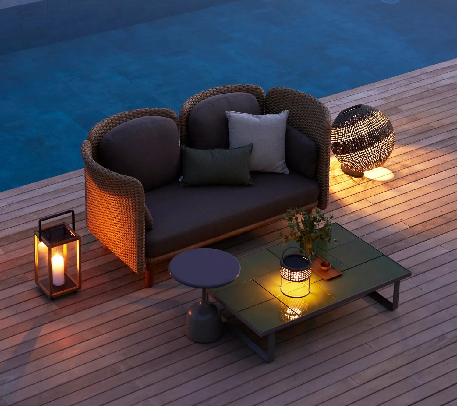 Cane-Line Illusion rund lampe Taupe Soft Rope Solar