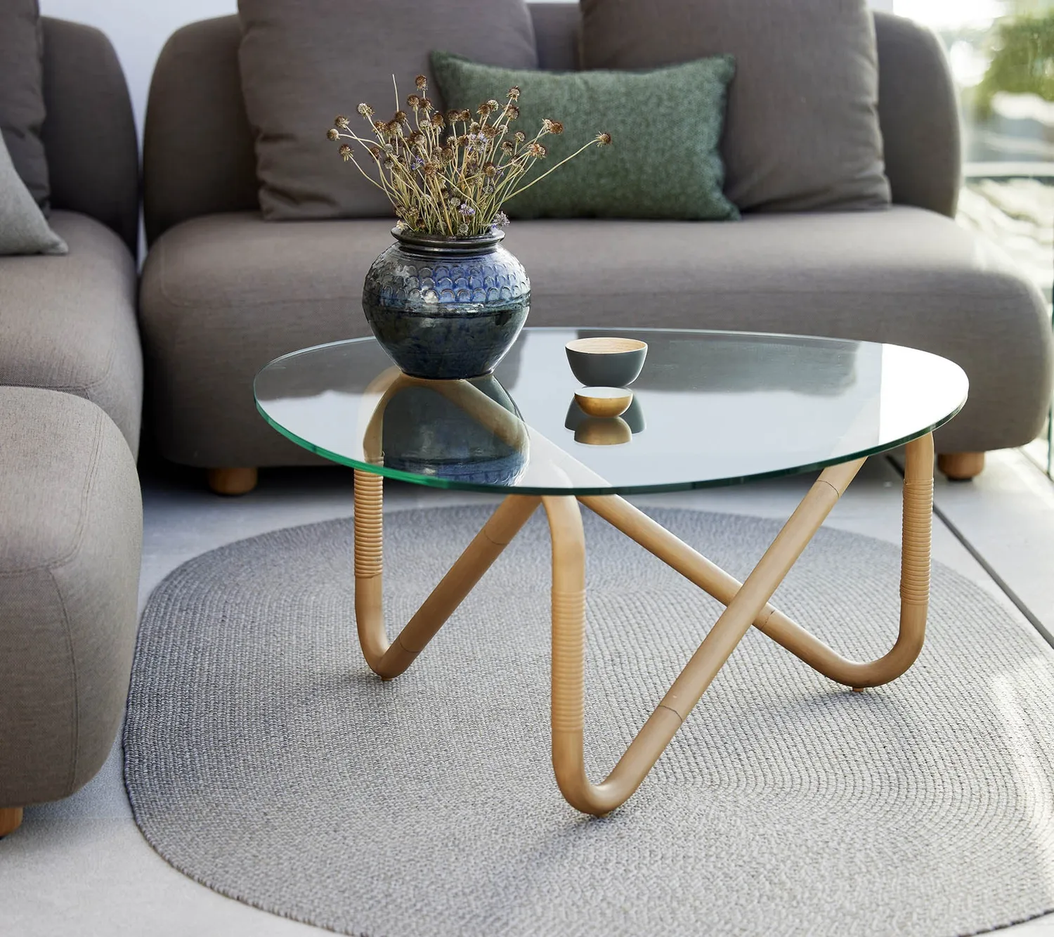Cane-Line Wave sofabord glas sort rattan indendørs